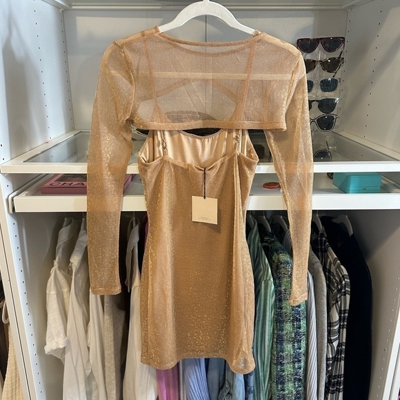 Superdown CLEO TWO PIECE DRESS IN NUDE METALLIC XS NWT revolve shimmer leopard - Picture 2 of 10